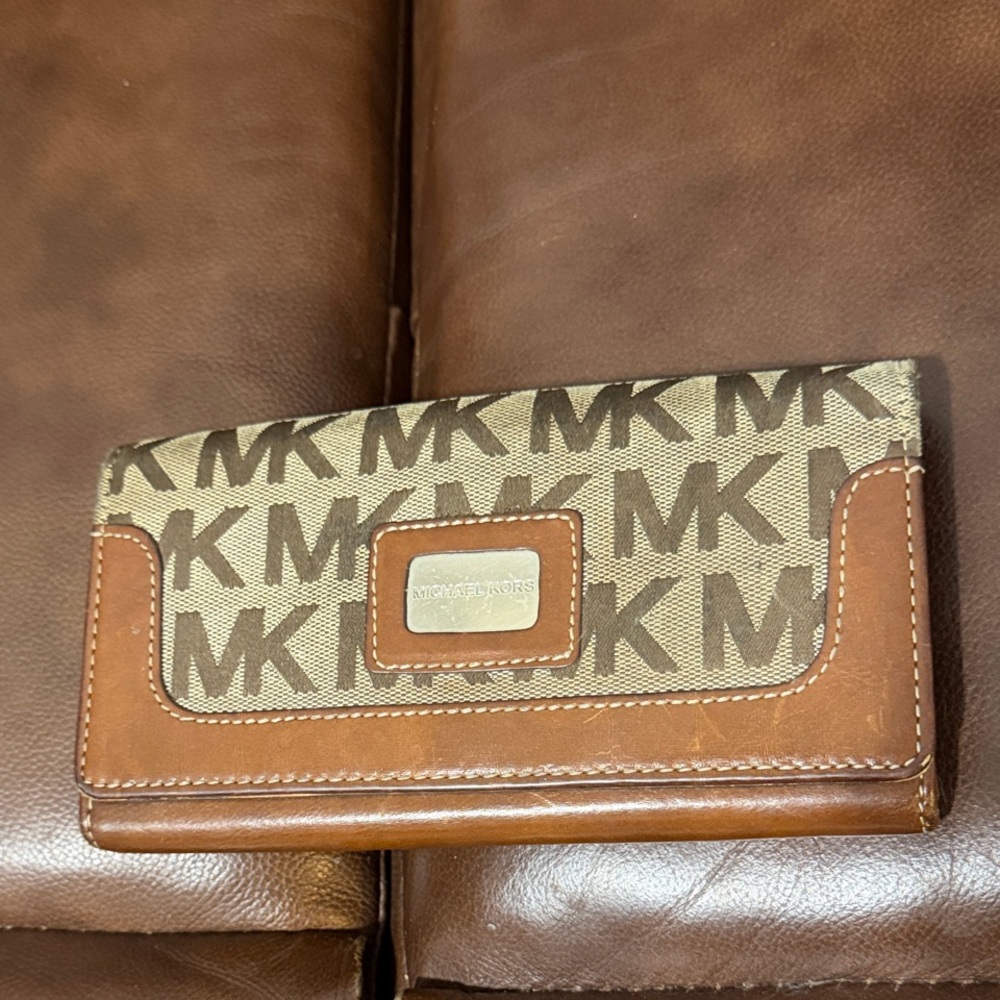 Michael Kors Leather and Logo Canvas Wallet